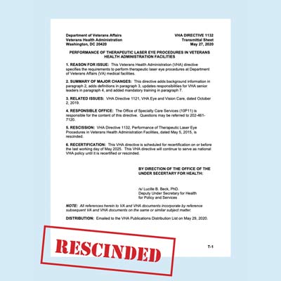 VA Rescinds Policy Denying Veteran Access to Laser Eye Procedures Provided by Doctors of Optometry (PDF)